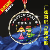 Crystal trophy listing custom color printing photo gold medal tag Marathon basketball game childrens glass small medal