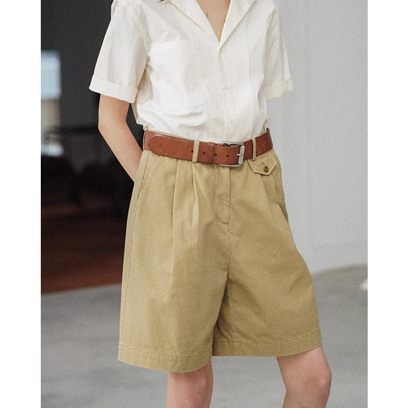 Cycledocument/Cycle Pure Cotton Enzyme Wash Double-Fold Casual Bermuda Shorts for Women