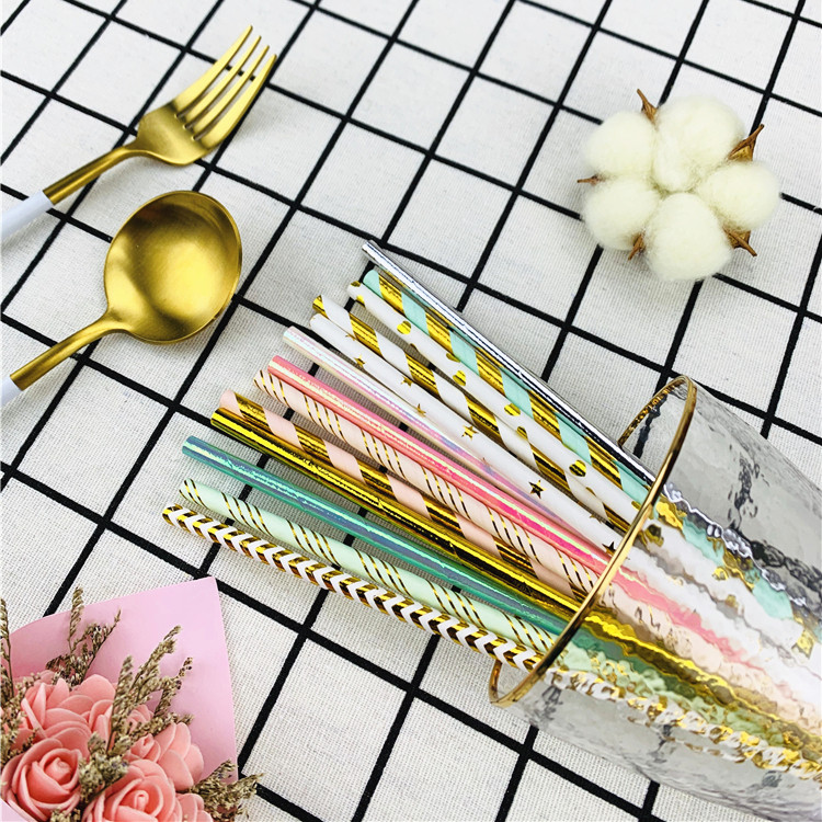 ins net red bronzing paper straws disposable environmental protection cute Christmas decoration color straws boxed 50