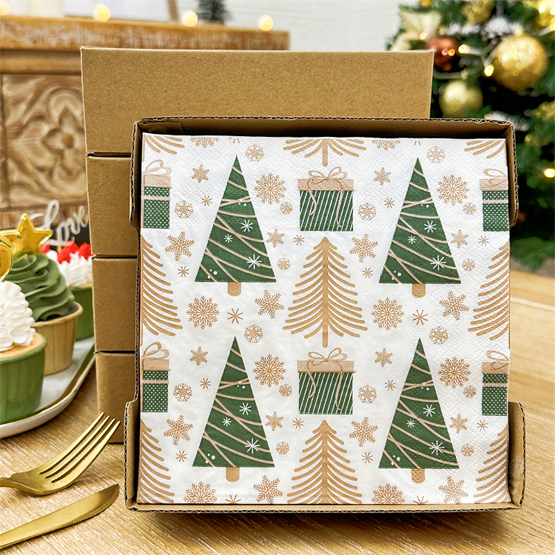 Printed Napkins, Household Square Napkins, Party Banquet Decoration, Christmas Tree Gift Box, Colorful Paper Napkins, 50 Sheets