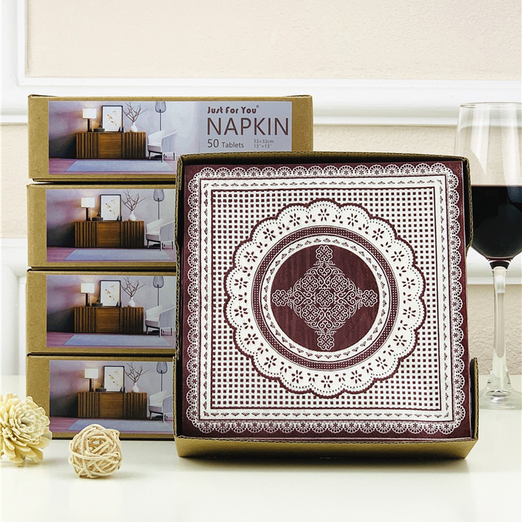 Wine red color napkins printing paper towel cup flower paper hotel table paper towel festival party decoration 50 pieces per box