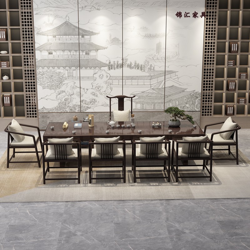 Zen tea table new Chinese style tea table solid wood large board table office coffee table living room log kung fu tea making tea art table