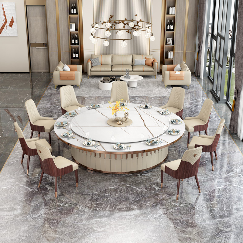 Hotel Big Round Table Electric Dining Table 20 People Hotel Table And Chairs Automatic Swivel Rock Plate Barricite Tabletop Invisible Hotpot Table