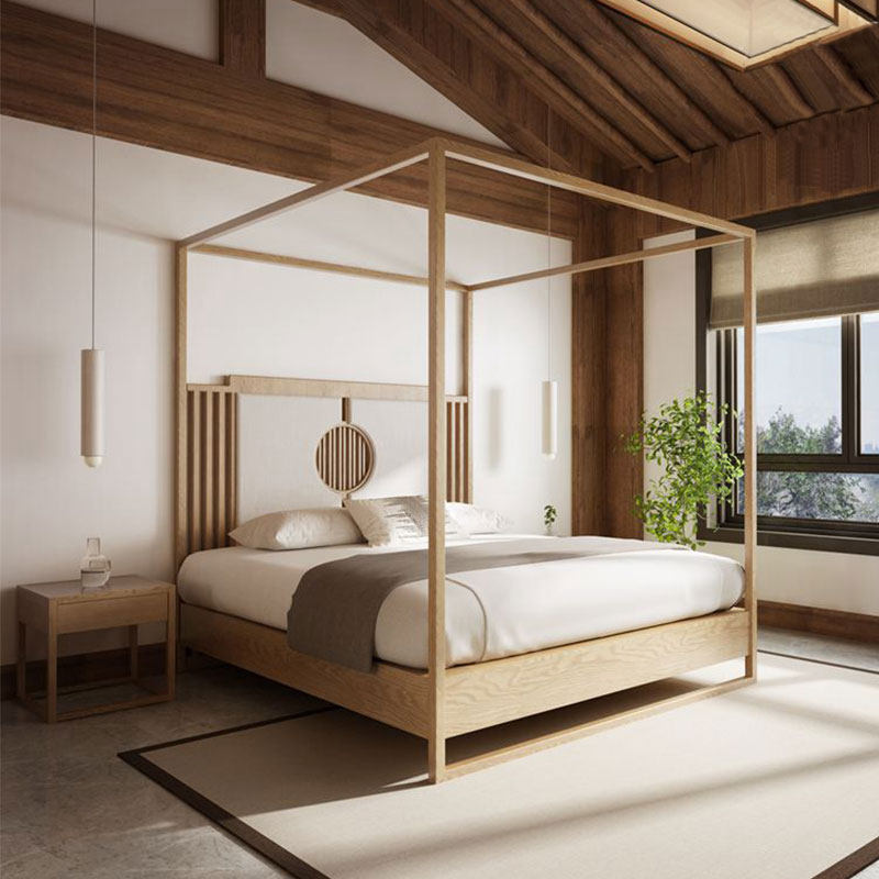 New Chinese solid wood bed log hotels hotel room double bed bedbed chen furniture