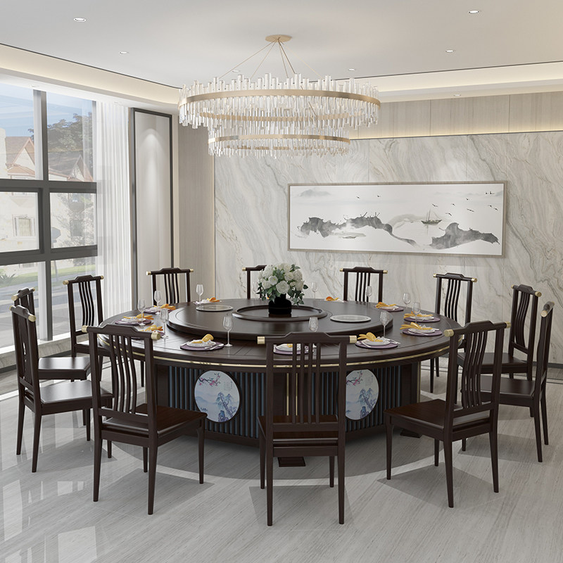 Hotel Large Round Table Electric Turntable Electric Turntable Dining Table Hotel Table Hotel Table And Chairs Combined Box 15 15 20 16 16 New Chinese 2 m
