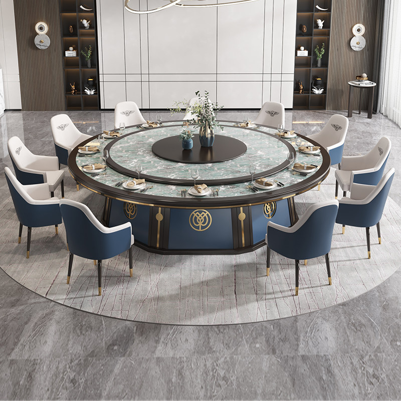 Hotel Electric Big Round Table Marble New Chinese Rock Plate Invisible Modern Minima Club Villa hot pot dining table and chairs