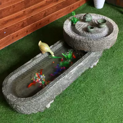 Old stone trough pig trough stone mill water combination Indoor landscape decoration Old stone mill fish tank fish pond rockery water