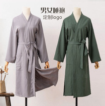 Japanese style and wind cotton and linen home clothes for men and women couples long thin summer and autumn childrens nightgown bed and breakfast net red bathrobe custom