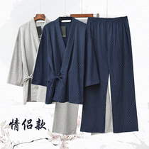 Spring and autumn new day style kimono pyjamas male and female pure cotton long sleeves trousers lace family conserved lovers sweat and sauna