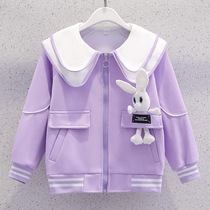 Girls sweatshirts spring and autumn jackets baseball uniforms fashionable medium and large childrens autumn clothing lapel cartoon bunny tops