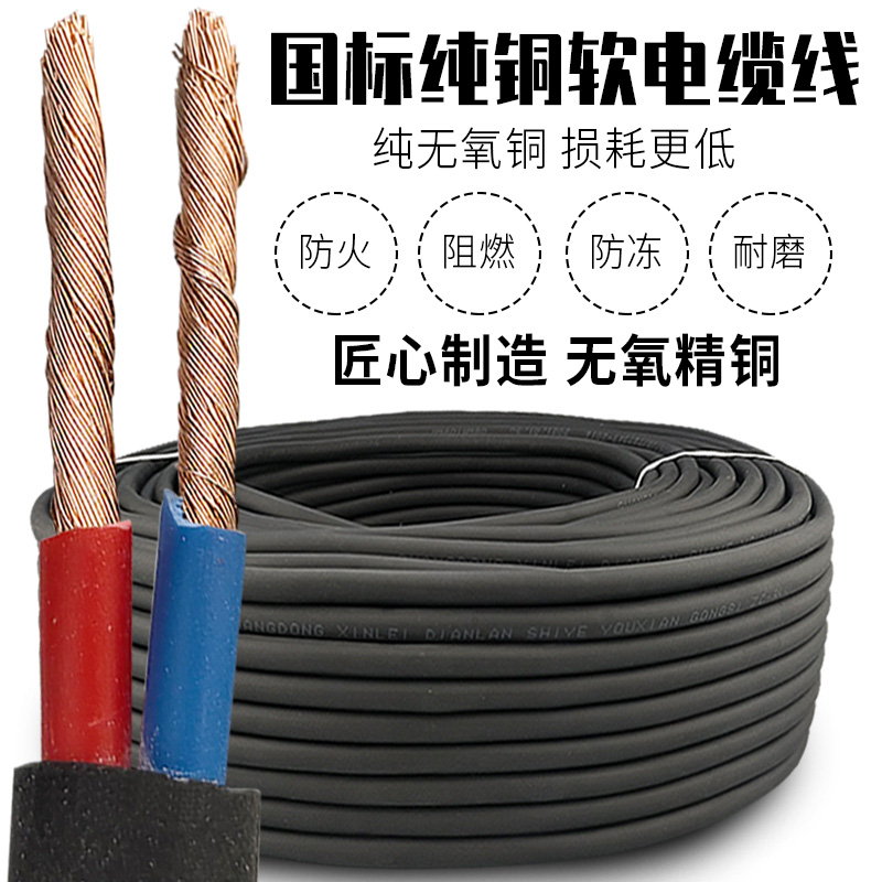 Pure copper cable outdoor power cord 2 core wire Household national standard 2 5 4 6 square sheath wire Copper core flexible wire