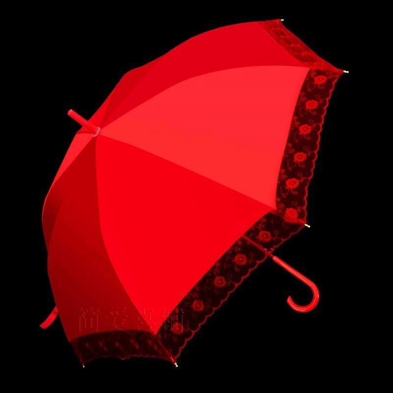 New Wedding Umbrella for the Bride, Red Umbrella for the Wedding, Solid Color Long Handle Lace Edge Festive Automatic Umbrella New Wedding Umbrella for the Bride, Red Umbrella for the Wedding, Solid Color Long Handle Lace Edge Festive Automatic Umbrella