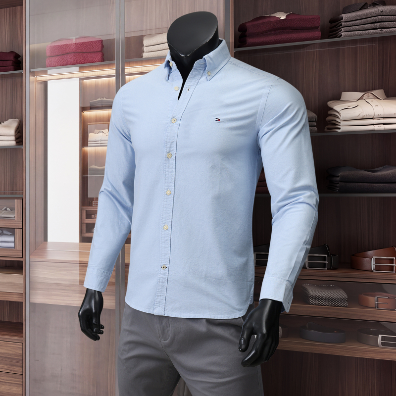 2026 Autumn and Winter New Product Tommy Long-Sleeved Shirt Business Casual Oxford Non-Iron Men's Polo Shirt