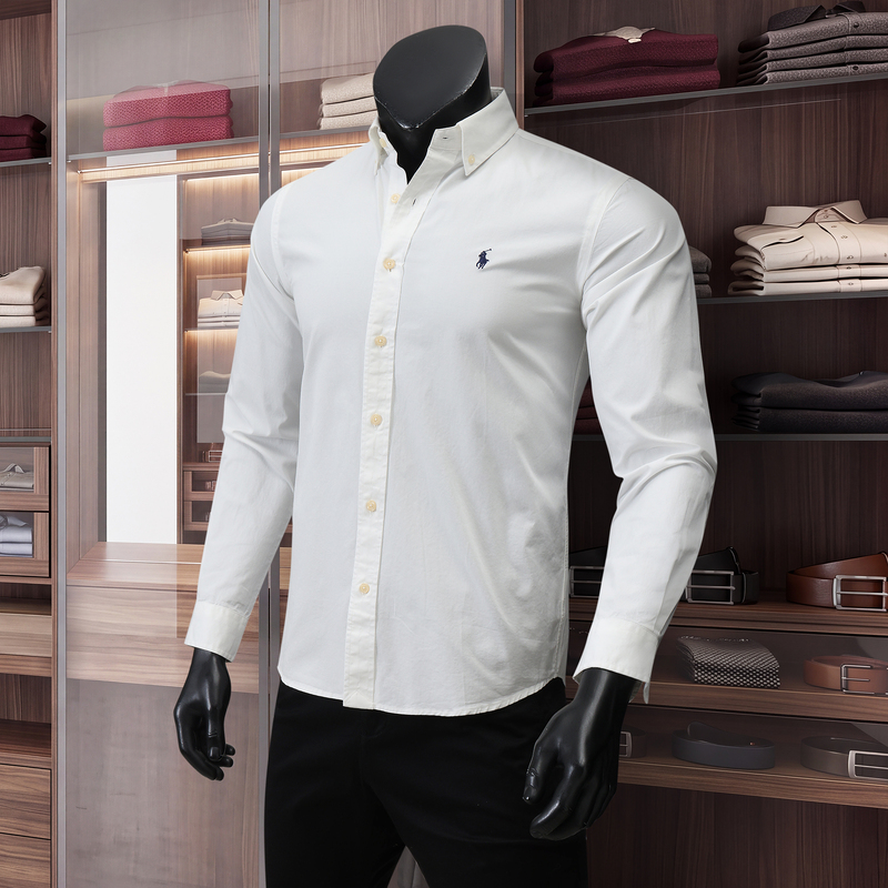 Authentic North American Ralph Lauren Men's Shirt Rl Autumn and Winter Casual Long-Sleeved Pure Cotton Polo Shirt with Pony Logo and No Ironing Required