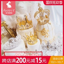 Bake cake decoration INS Wind light luxury gold silver alloy diamond-studded pearl crown cake ornaments dress up
