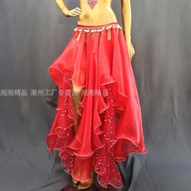 New belly dance show skirt sexy swinging dress Ogan yarn mesh red blue roll skirt