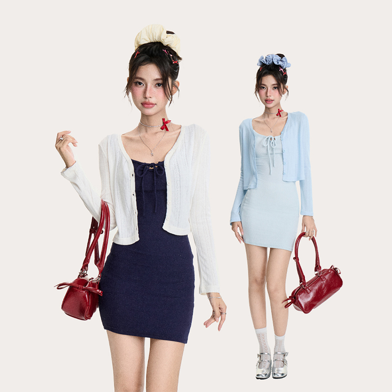 Bai Xiaoyu Original Sweet and Spicy Sun-Protective Shawl Slip Dress, Lightweight Knitted Cardigan Top for Women in Summer