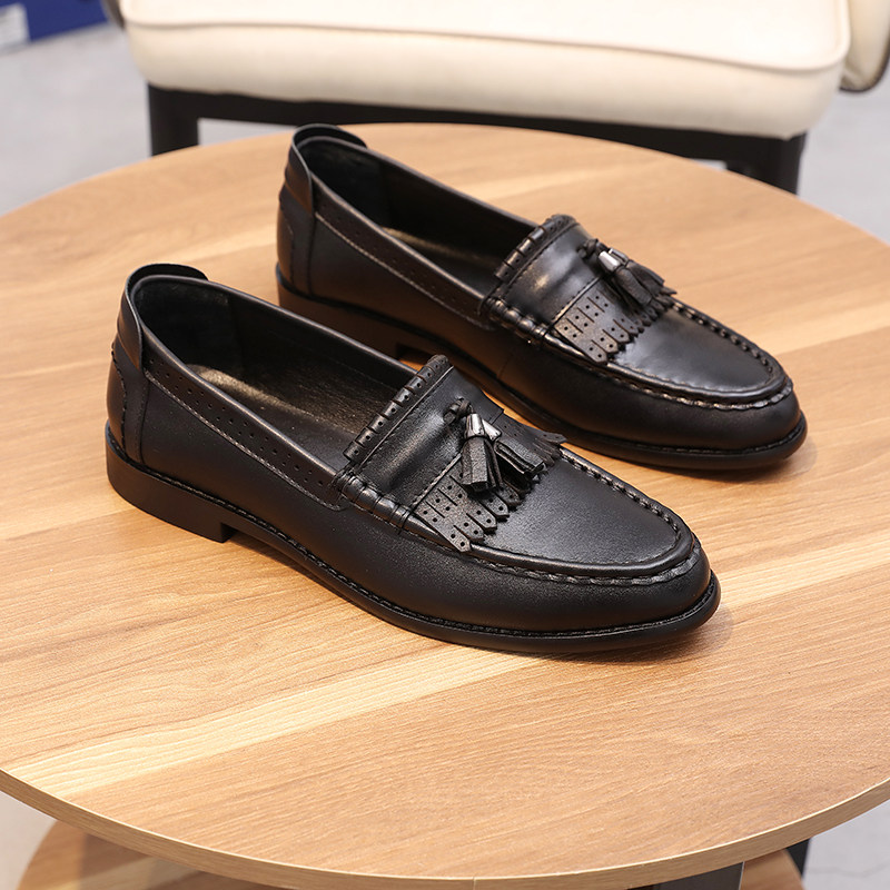 Yinglun Wind Men's Real Leather Flow Su Retro Small Leather Shoes Han Edition Casual 100 Hitch Bean Shoes A Foot Pedal Lefoe Shoes Man