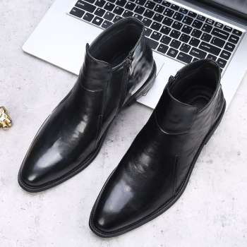 Chelsea men's high top genuine leather pointed toe martin boots