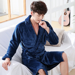 Coral velvet nightgown men's thickened dressing gown pajamas home clothes flannel bathrobe new plus velvet autumn and winter plus size