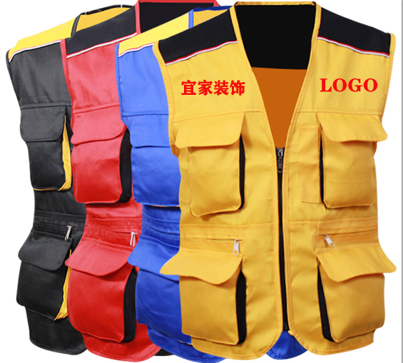 Work clothes vest custom multi-pocket vest multi-pocket half-sleeve work clothes red advertising shirt advertising vest customization