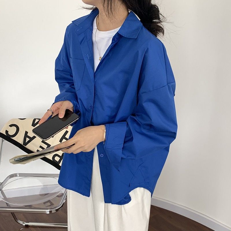 Klein Blue Shirt for Women, Long-Sleeved Layered Top with a Unique Design, Niche Blue Shirt Jacket for Autumn and Winter, Paired with Royal Blue Klein Blue Shirt for Women, Long-Sleeved Layered Top with a Unique Design, Niche Blue Shirt Jacket for Autumn and Winter, Paired with Royal Blue