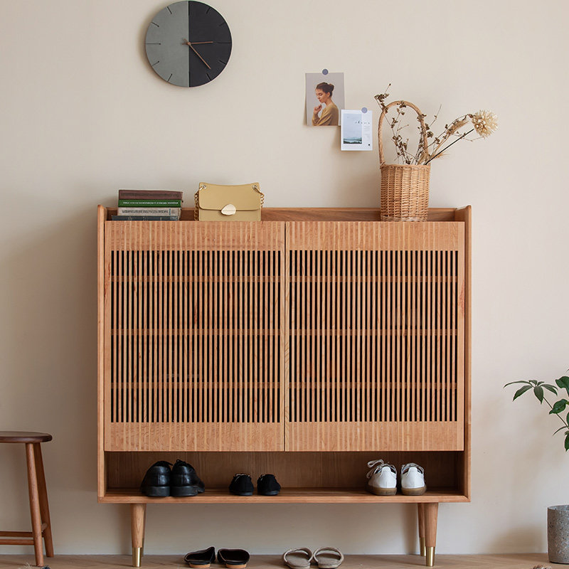 Custom Starter Footwear Cabinet Nordic Solid Wood Genguan Cabinet Cherry Wood Japan Style Grille Breathable Minima Modern Storage Cabinet