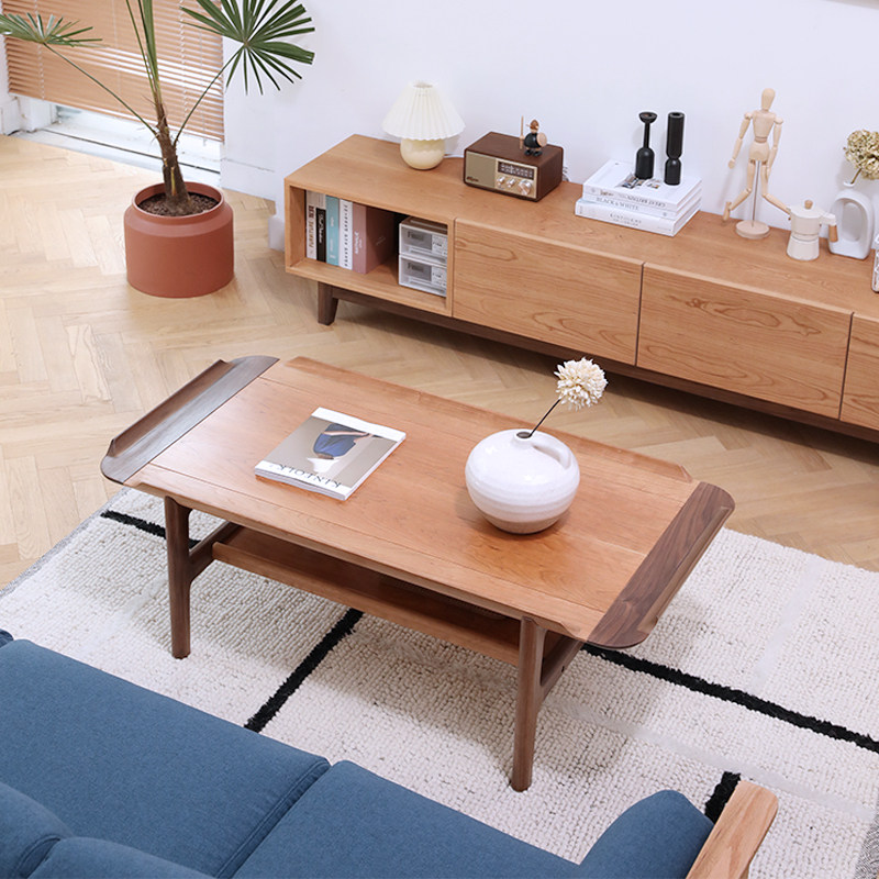 Custom Nordic Japanese black walnut cherry wood contrast sofa tea table TV cabinet combination living room small apartment