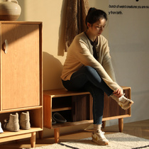 Fu also Nordic Japanese-style solid wood shoe bench entrance walnut stool salt system design cherry wood house silent wind short cabinet