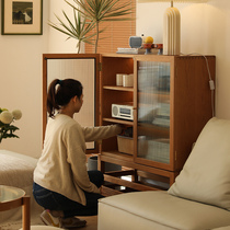 Fuye Nordic Japanese Changhong Glass Display Cabinet Cherry Wood Low Cabinet Simple Solid Wood Side Cabinet Multifunctional Tea Cabinet