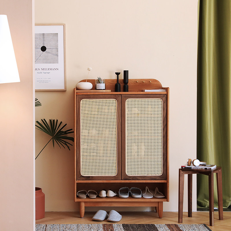 Nordic Day Style Solid Wood Shoe Cabinet Starter Genguan Cherry Wood Changing Shoes Cabinet Vine Chic Black Walnuts Domestic Door Hall Containing Cabinet