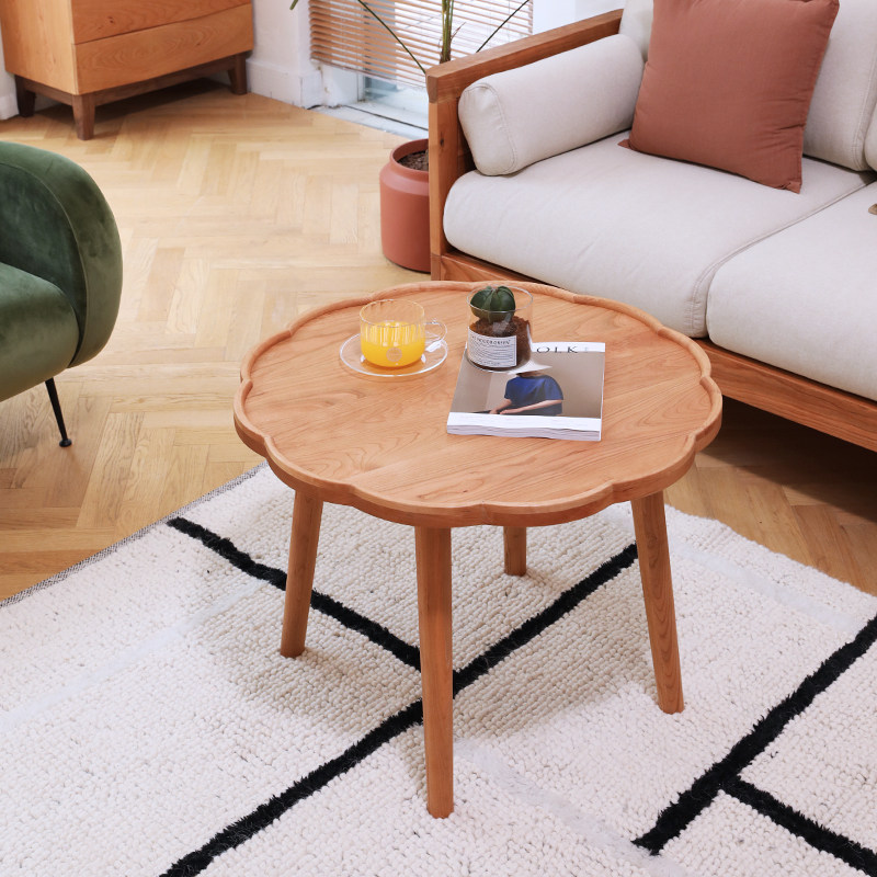 Customize day style cherry wood living room edge a few tea table small family solid wood flower type solid wood home tea table sofa edge a few