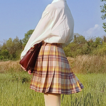  Yamabuki jk uniform skirt genuine grid skirt spot college style short dress half pleated skirt Childrens summer brand uniform museum