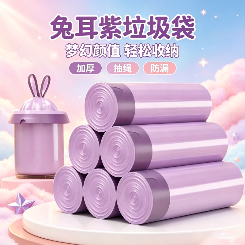 Drawstring Garbage Bags for Home Use, Thickened, Portable, Purple, Large Size, Kitchen Plastic Bags, Garbage Storage Bags