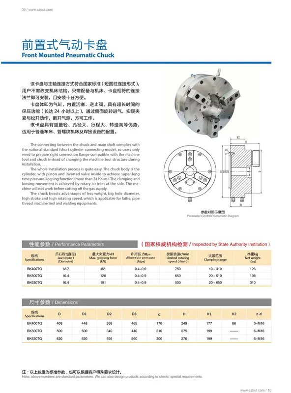 Bitute Zhongshi ba móng bằng khí nén mâm cặp BK110SQ phía trước bán xuyên lỗ tiện CNC bốn móng mâm cặp phụ kiện