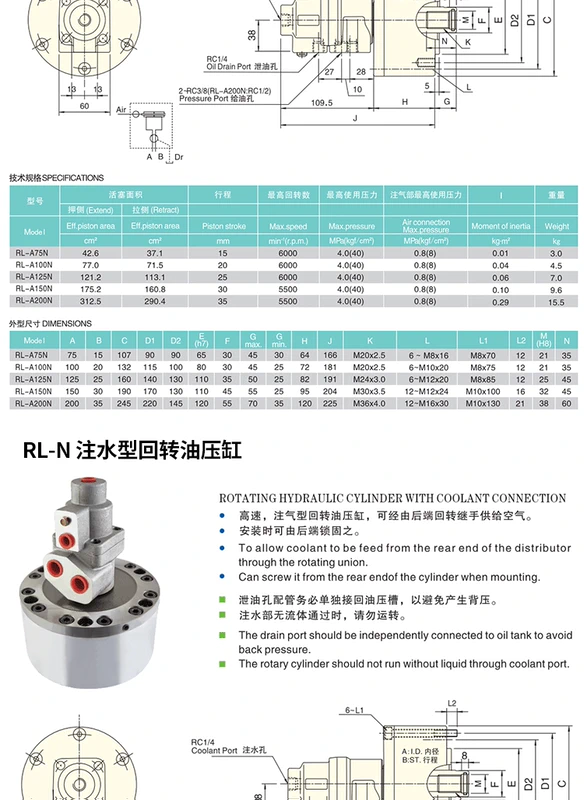 Xi lanh thủy lực quay Zhongshi RH60 100 phát hiện hành trình với xi lanh mã hóa phụ kiện mâm cặp ba hàm tốc độ cao