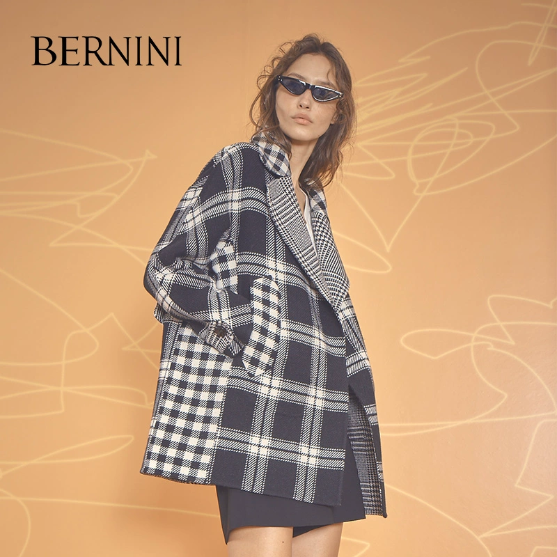 Sản phẩm mới của Bernini / Bernini Áo len kẻ sọc retro kẻ sọc giữa dài 8B705KS - Trung bình và dài Coat