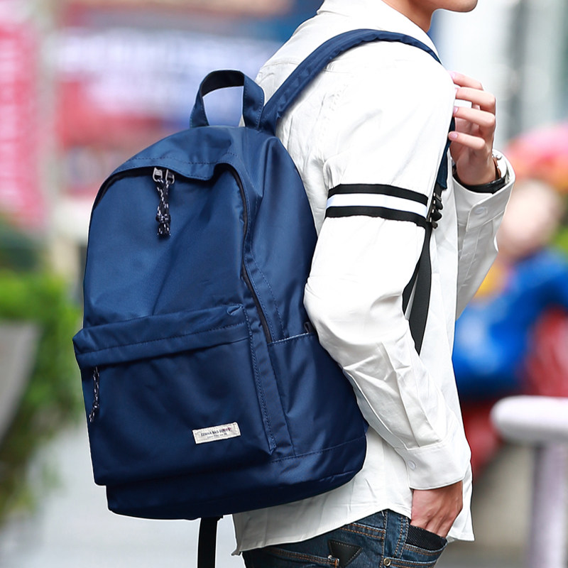 Large-capacity travel sports backpack backpack men's canvas blue casual junior high school high school student schoolbag simple