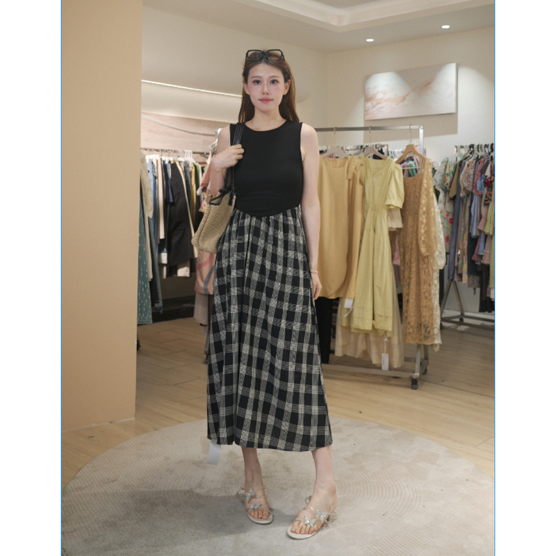 Stylish and Elegant! Intellectual~ Round Neck Sleeveless Patchwork Dress, Simple and Slimming, Long Dress for Women for Work