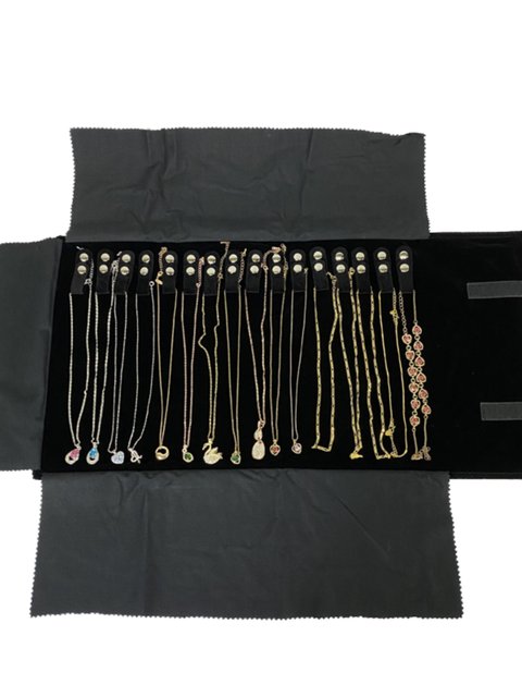 珠宝首饰收纳黑绒布袋项链珠宝卷饰品展示包多功能外出旅行收纳盒