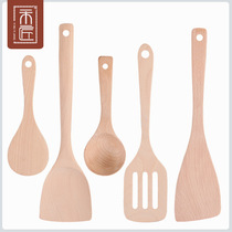 Flat Sand Pan Special No Paint Wood Spade Wooden Spoon Non Stick Pan Special Pan Shovel Long Handle Soup Spoon Kitchenware Suit