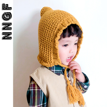 Boys children wool hat Spring and autumn and winter hand knitted hat Girls cold hat Baby ear warm pointy hat tide