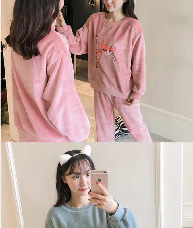 Bộ đồ ngủ nhung mùa thu và san hô nhung nữ ngọt ngào ấm áp mùa đông phiên bản Hàn Quốc của dịch vụ mặc ngoài dễ thương mặc nhà đồ bộ pijama