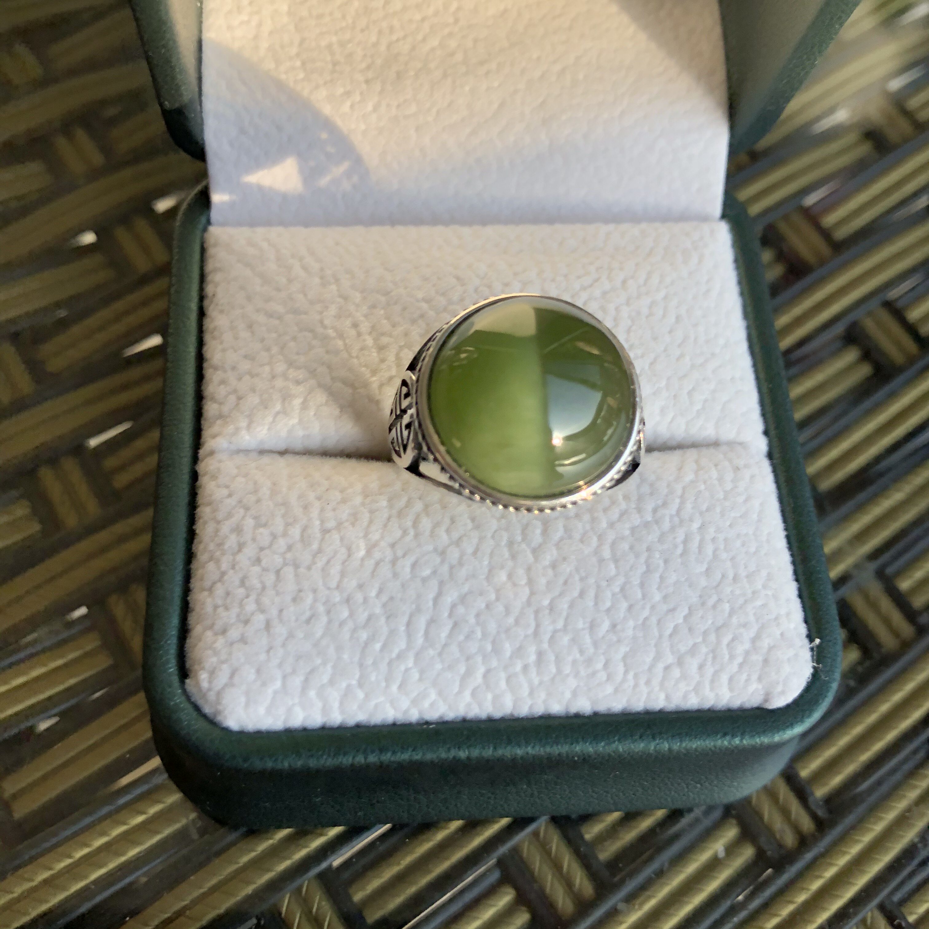 Huaxuxuan Russian No7 Old Pit and Tian Jasper Cat Eye Female Ring 925 Silver Inlaid Men and Women