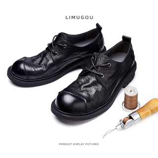 Casual Leather Shoes for Men, Genuine Leather, High-End, Large Toe, Business Formal Wear, Black, Retro British Style, Round Toe, Soft Leather, Handmade Men's Shoes