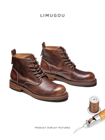 Martin Boots for Men, Genuine Leather, High-Top, Retro British Style, Mid-Top Work Boots, 2025 New Model, Men's First Layer Cowhide Short Boots