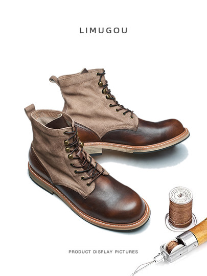 Martin Boots for Men, British Style, Genuine Leather Work Boots, High-Top Shoes, Vintage American Style, First Layer Cowhide Boots, Men's Paratrooper Boots, Trendy