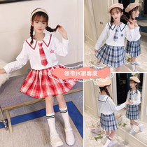 8 girls fall dress suit 7 tennis red college wind school uniform 13 year old girl Spring and autumn JK Uniform full set