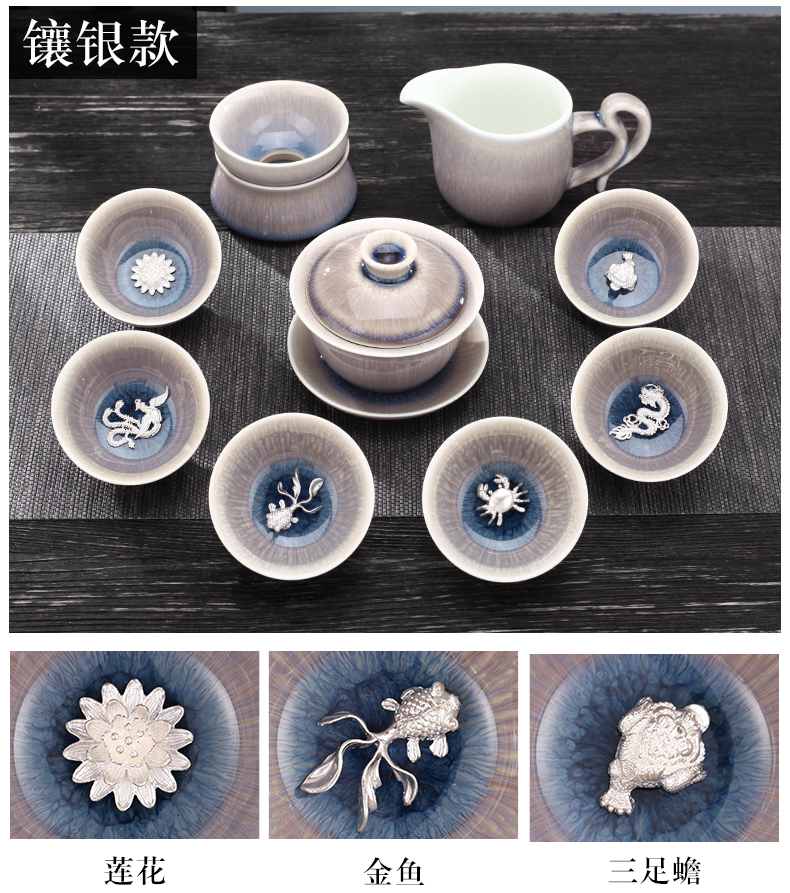 TaoMingTang masterpieces with silver kung fu tea set the home drawing masterpieces tea teapot teacup