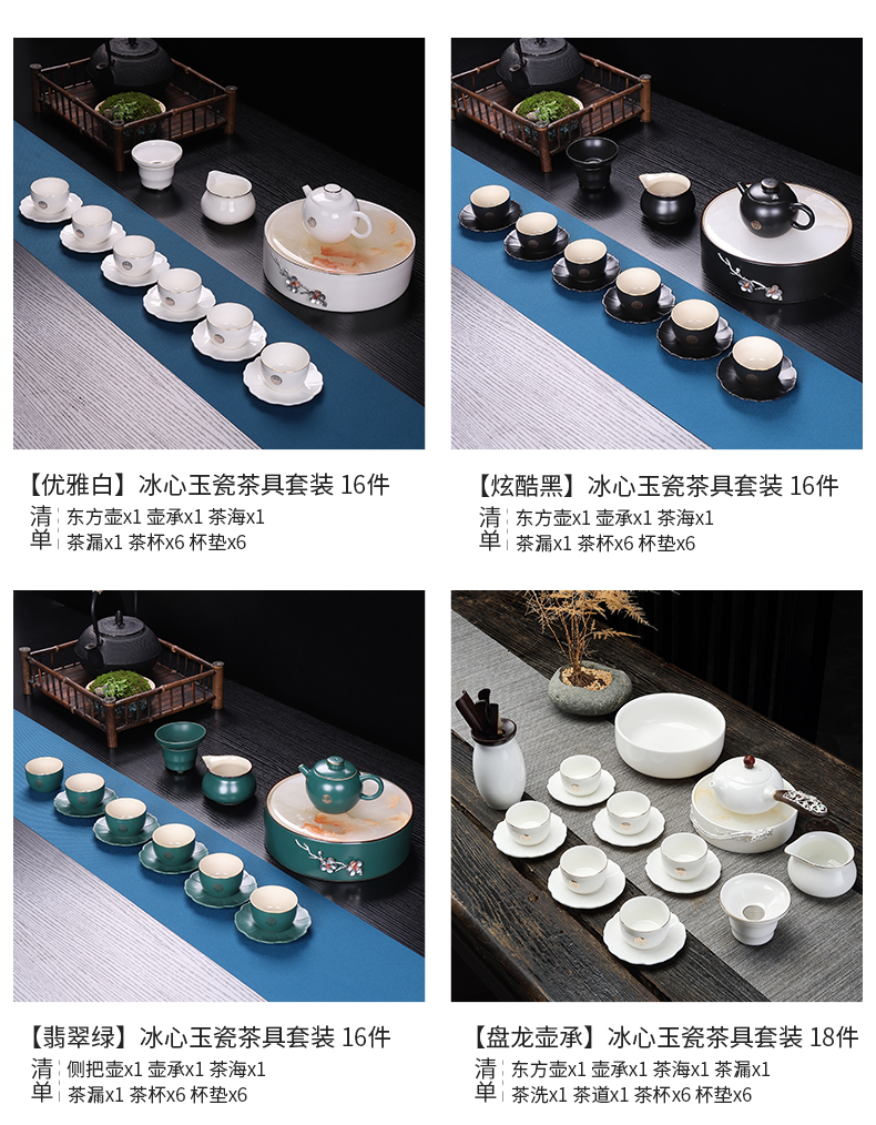 TaoMingTang dehua kung fu tea set suit household contracted suet jade white porcelain ceramic tureen tea tray cups